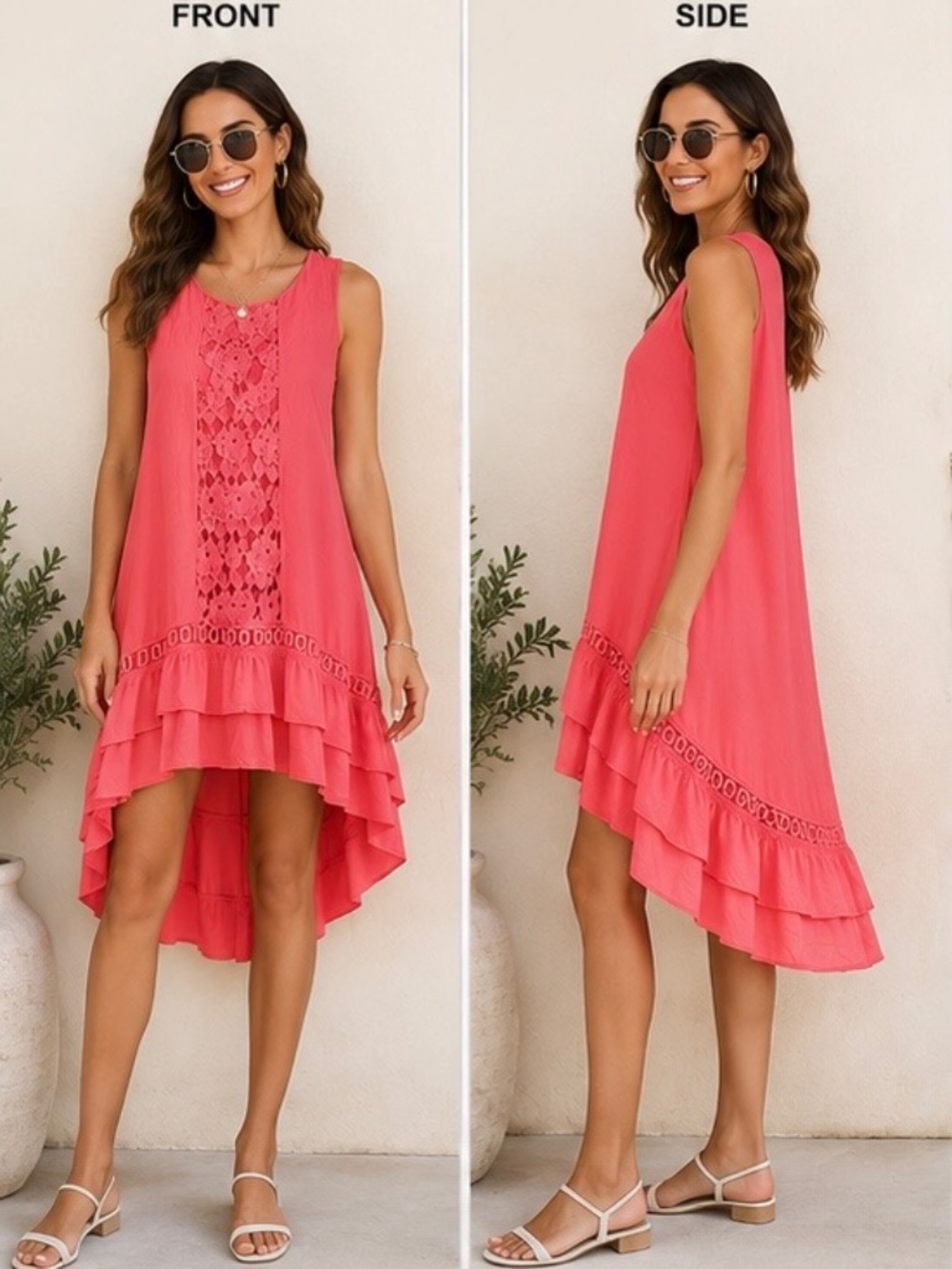 Bella Amore Made in Italy Watermelon Lace High-Low Dress